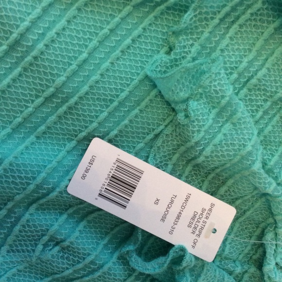 BEBE Turquoise Dress asymmetric shoulder - Picture 3 of 3